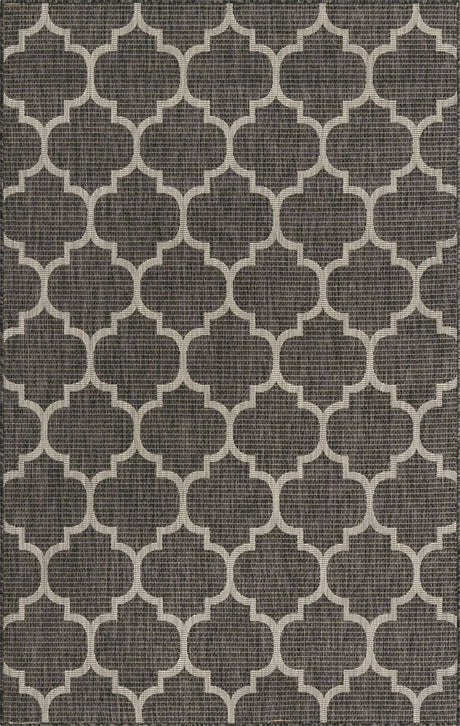 Black 5' 3 x 8' Outdoor Trellis Rectangle Area Rug Weather Resistant for Patio, Deck, Terrace, Balcony, Porch