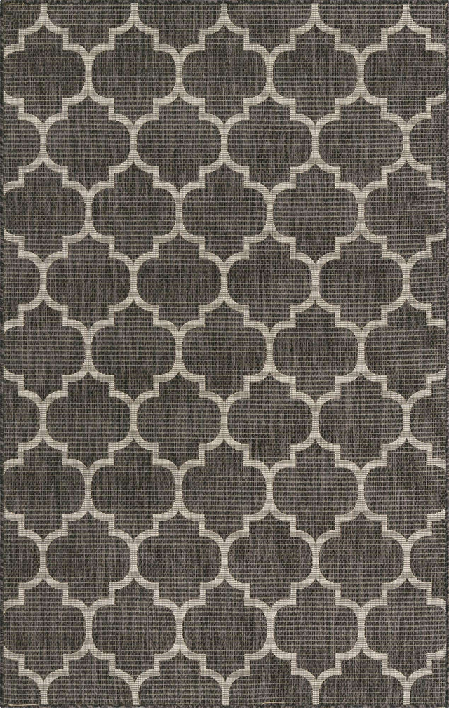 Black 5' 3 x 8' Outdoor Trellis Rectangle Area Rug Weather Resistant for Patio, Deck, Terrace, Balcony, Porch