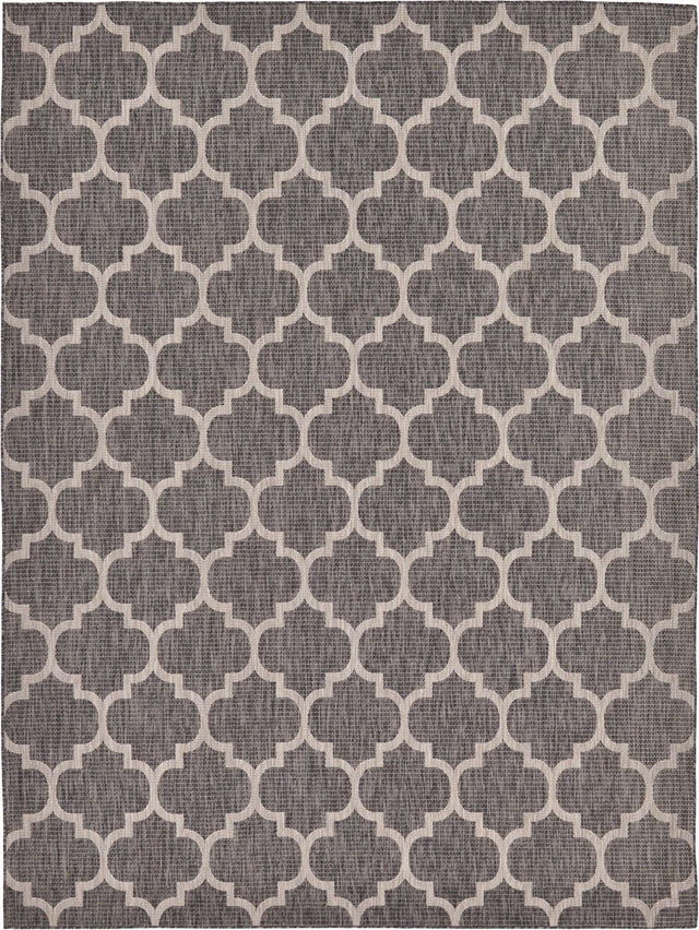 Black 9' x 12' Outdoor Trellis Rectangle Area Rug Weather Resistant for Patio, Deck, Terrace, Balcony, Porch Geometric Design Water Safe Outside Carpet for Sale at Rug Engine