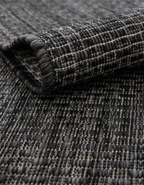 Black 4' 1 x 6' 1 Outdoor Solid Rectangle Area Rug Weather Resistant for Patio, Deck, Terrace, Balcony, Porch Discounted Clearance Final Sale 100% Polypropylene Minimalist Waterproof Carpet for Sale at Rug Engine