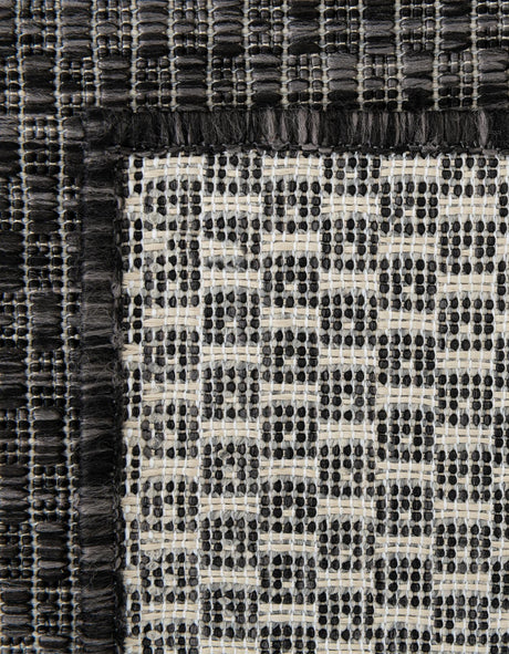 Black 4' 1 x 6' 1 Outdoor Solid Rectangle Area Rug Weather Resistant for Patio, Deck, Terrace, Balcony, Porch Discounted Clearance Final Sale 100% Polypropylene Minimalist Waterproof Carpet for Sale at Rug Engine