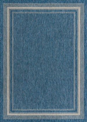 Blue 7' 10 x 11' Outdoor Border Rectangle Area Rug Weather Resistant for Patio, Deck, Terrace, Balcony, Porch 100% Polypropylene Classic Bordered Carpet for Sale at Rug Engine