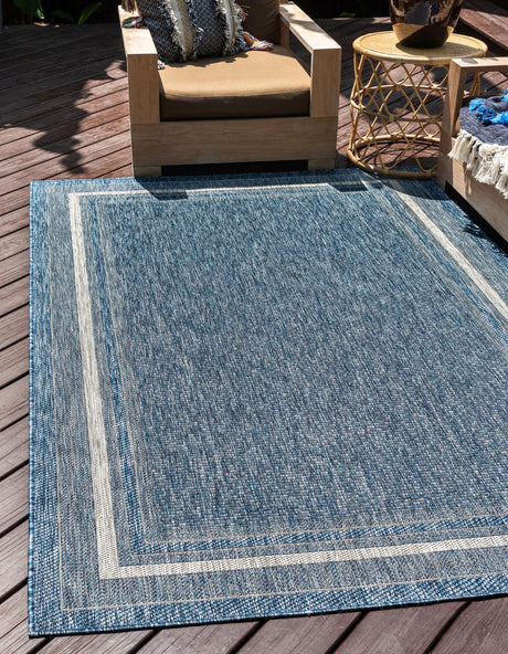 Blue 9' x 12' Outdoor Border Rectangle Rug