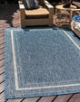 Blue 7' 1 x 10' Outdoor Border Rectangle Area Rug Weather Resistant for Patio, Deck, Terrace, Balcony, Porch 100% Polypropylene Classic Bordered Carpet for Sale at Rug Engine