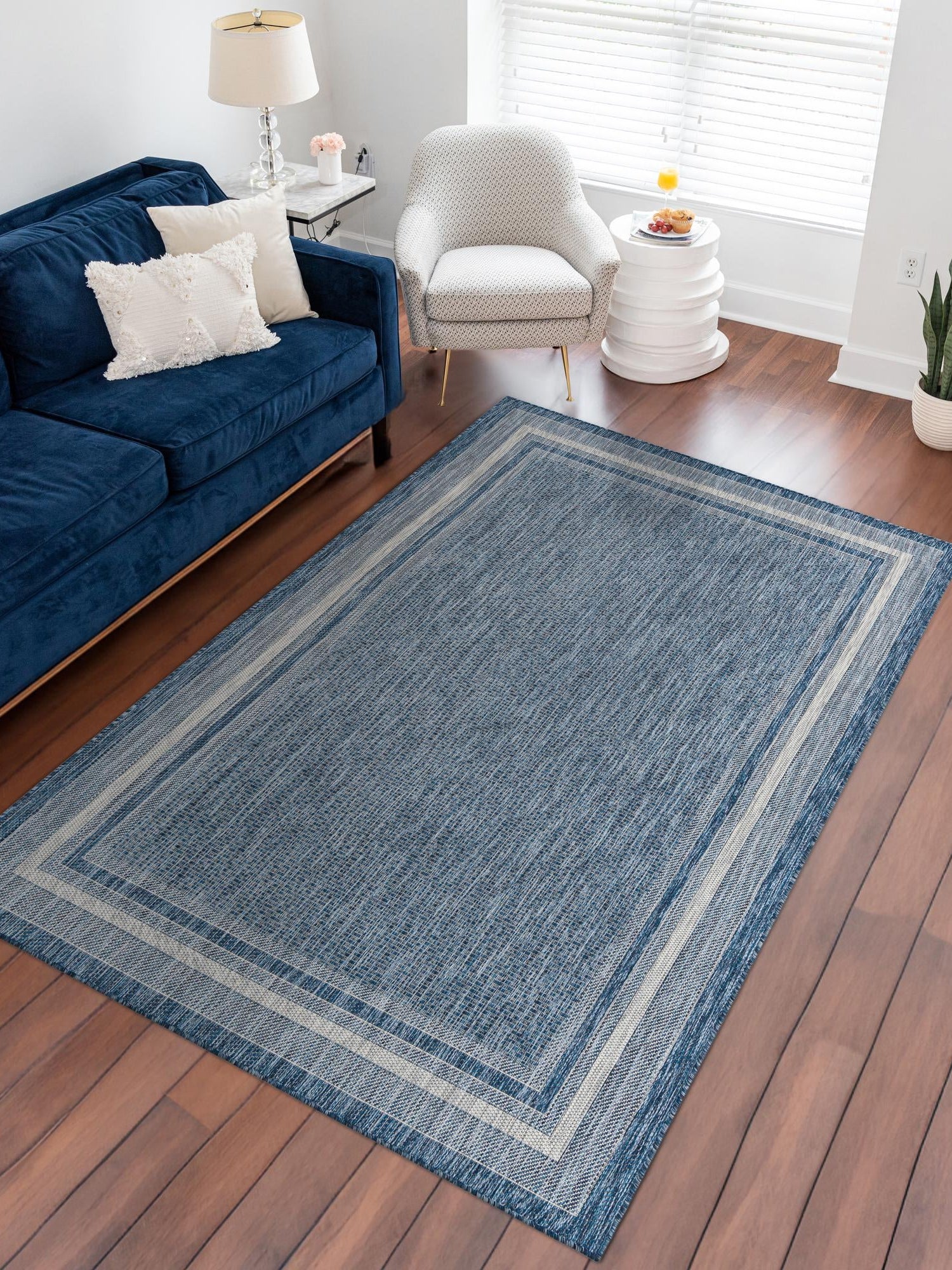 Blue 10' x 13' 1 Outdoor Border Rectangle Area Rug Weather Resistant for Patio, Deck, Terrace, Balcony, Porch 100% Polypropylene Classic Bordered Carpet for Sale at Rug Engine