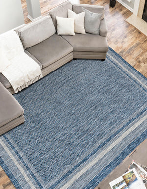Blue 7' 10 x 11' Outdoor Border Rectangle Area Rug Weather Resistant for Patio, Deck, Terrace, Balcony, Porch 100% Polypropylene Classic Bordered Carpet for Sale at Rug Engine