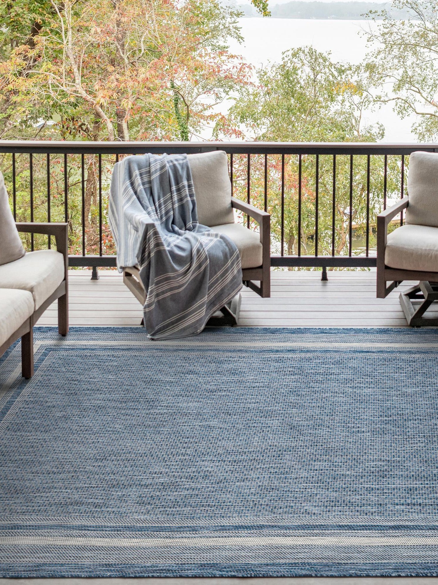 Blue 10' x 13' 1 Outdoor Border Rectangle Area Rug Weather Resistant for Patio, Deck, Terrace, Balcony, Porch 100% Polypropylene Classic Bordered Carpet for Sale at Rug Engine