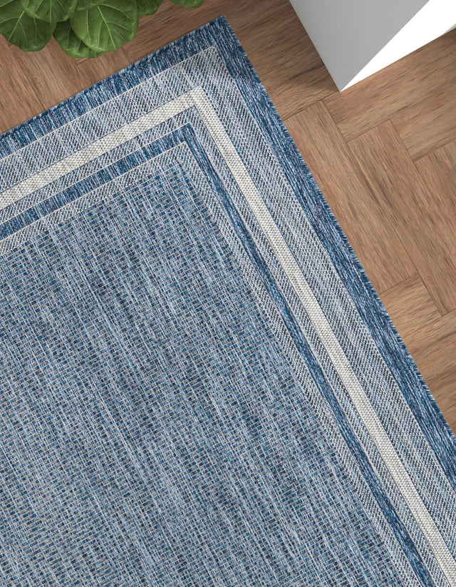 Blue 7' 10 x 11' Outdoor Border Rectangle Area Rug Weather Resistant for Patio, Deck, Terrace, Balcony, Porch 100% Polypropylene Classic Bordered Carpet for Sale at Rug Engine