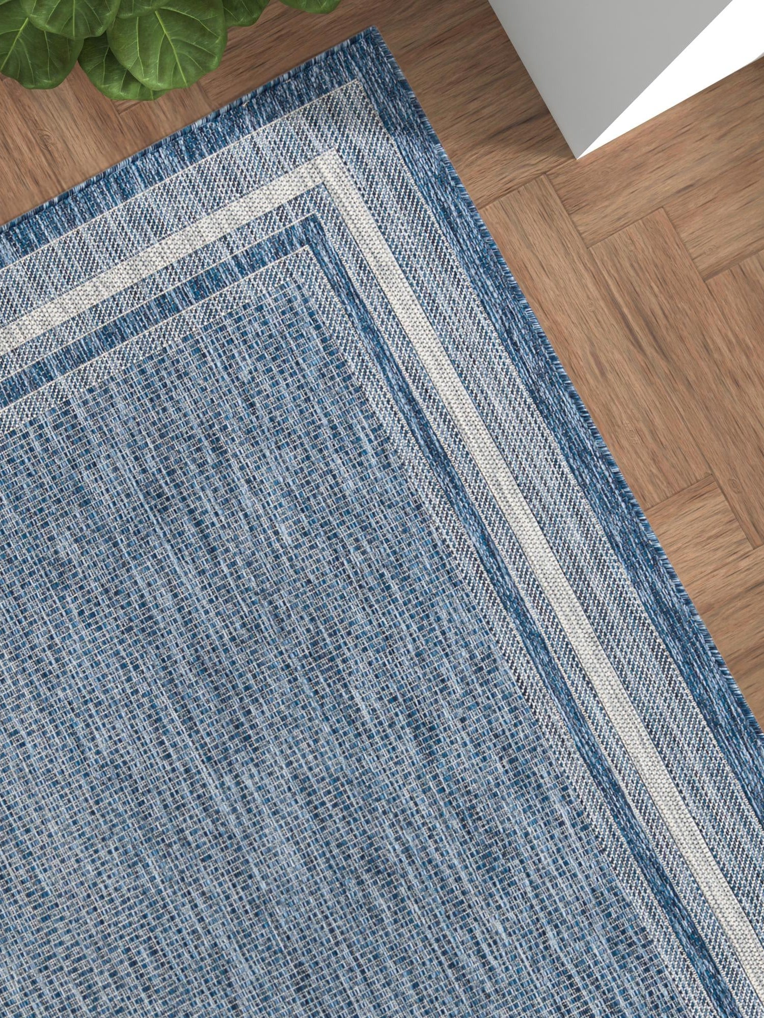 Blue 6' 1 x 9' Outdoor Border Rectangle Area Rug Weather Resistant for Patio, Deck, Terrace, Balcony, Porch 100% Polypropylene Classic Bordered Carpet for Sale at Rug Engine