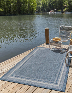 Blue 9' x 12' Outdoor Border Rectangle Rug