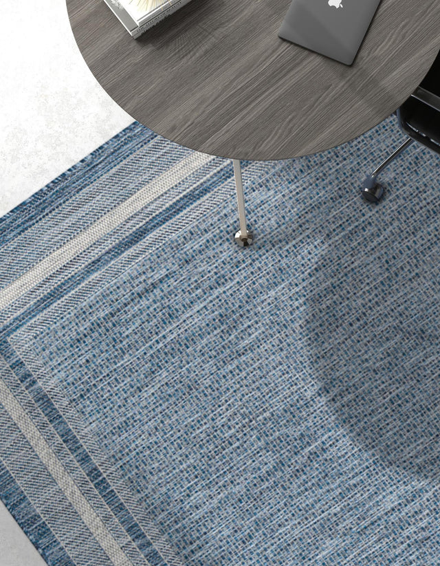 Blue 7' 1 x 10' Outdoor Border Rectangle Area Rug Weather Resistant for Patio, Deck, Terrace, Balcony, Porch 100% Polypropylene Classic Bordered Carpet for Sale at Rug Engine