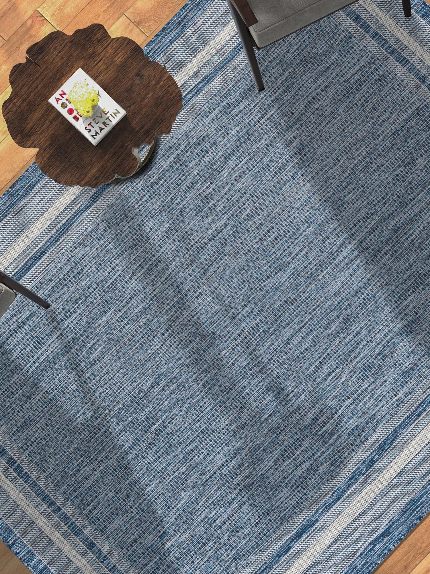 Blue 5' 3 x 8' Outdoor Border Rectangle Area Rug Weather Resistant for Patio, Deck, Terrace, Balcony, Porch 100% Polypropylene Classic Bordered Carpet for Sale at Rug Engine