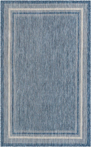 Blue 5' 3 x 8' Outdoor Border Rectangle Area Rug Weather Resistant for Patio, Deck, Terrace, Balcony, Porch 100% Polypropylene Classic Bordered Carpet for Sale at Rug Engine