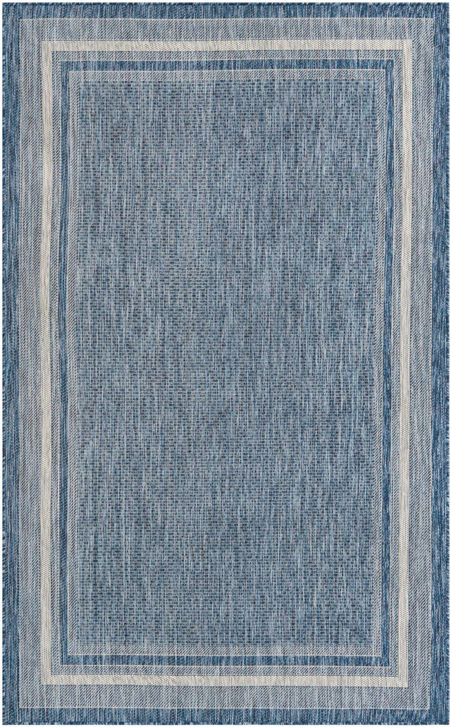 Blue 5' 3 x 8' Outdoor Border Rectangle Area Rug Weather Resistant for Patio, Deck, Terrace, Balcony, Porch 100% Polypropylene Classic Bordered Carpet for Sale at Rug Engine