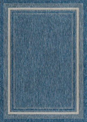 Blue 7' 1 x 10' Outdoor Border Rectangle Area Rug Weather Resistant for Patio, Deck, Terrace, Balcony, Porch 100% Polypropylene Classic Bordered Carpet for Sale at Rug Engine
