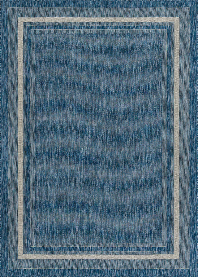 Blue 7' 1 x 10' Outdoor Border Rectangle Area Rug Weather Resistant for Patio, Deck, Terrace, Balcony, Porch 100% Polypropylene Classic Bordered Carpet for Sale at Rug Engine