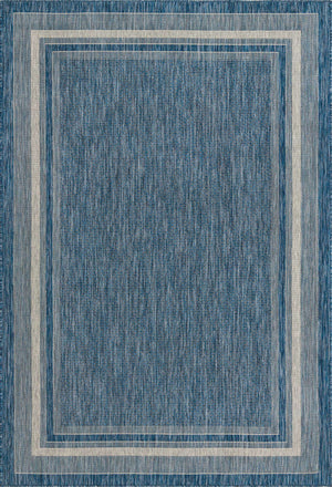 Blue 6' 1 x 9' Outdoor Border Rectangle Area Rug Weather Resistant for Patio, Deck, Terrace, Balcony, Porch 100% Polypropylene Classic Bordered Carpet for Sale at Rug Engine
