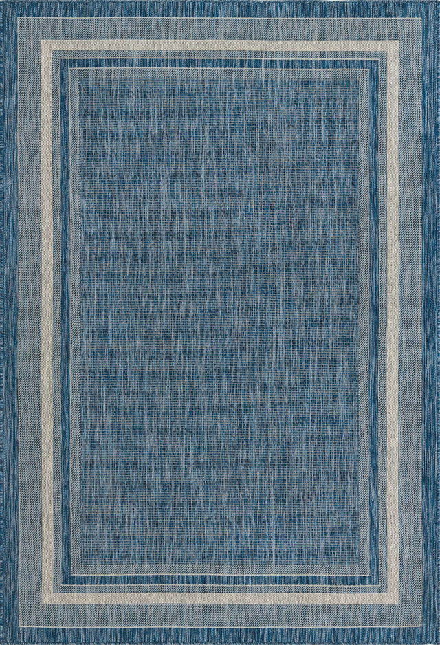 Blue 6' 1 x 9' Outdoor Border Rectangle Area Rug Weather Resistant for Patio, Deck, Terrace, Balcony, Porch 100% Polypropylene Classic Bordered Carpet for Sale at Rug Engine
