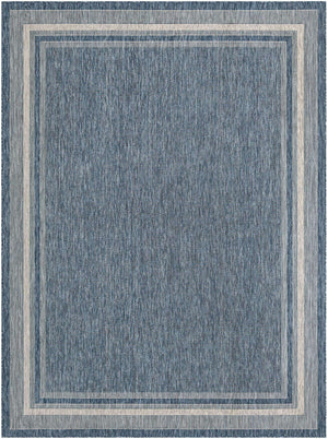 Blue 9' x 12' Outdoor Border Rectangle Rug