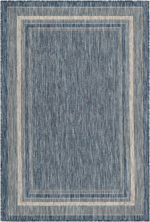 Blue 4' 1 x 6' 1 Outdoor Border Rectangle Rug
