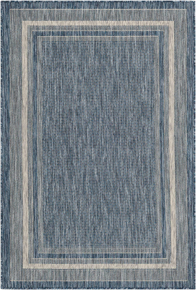 Blue 4' 1 x 6' 1 Outdoor Border Rectangle Rug