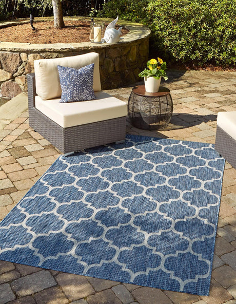 Navy Blue 4' 1 x 6' 1 Outdoor Trellis Rectangle Rug