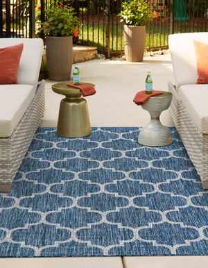 Navy Blue 7' 1 x 10' Outdoor Trellis Rectangle Area Rug Weather Resistant for Patio, Deck, Terrace, Balcony, Porch Geometric Design Water Safe Outside Carpet for Sale at Rug Engine