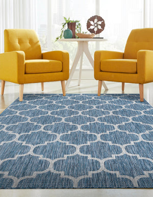 Navy Blue 7' 10 x 11' Outdoor Trellis Rectangle Area Rug Weather Resistant for Patio, Deck, Terrace, Balcony, Porch Geometric Design Water Safe Outside Carpet for Sale at Rug Engine