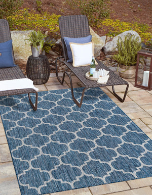 Navy Blue 7' 1 x 10' Outdoor Trellis Rectangle Area Rug Weather Resistant for Patio, Deck, Terrace, Balcony, Porch Geometric Design Water Safe Outside Carpet for Sale at Rug Engine
