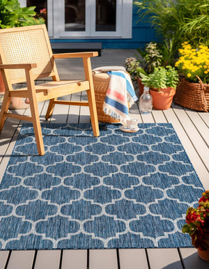 Navy Blue 10' x 13' 1 Outdoor Trellis Rectangle Area Rug Weather Resistant for Patio, Deck, Terrace, Balcony, Porch Geometric Design Water Safe Outside Carpet for Sale at Rug Engine