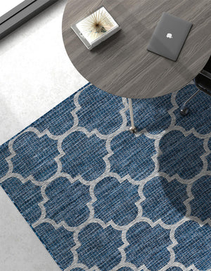 Navy Blue 6' 1 x 9' Outdoor Trellis Rectangle Area Rug Weather Resistant for Patio, Deck, Terrace, Balcony, Porch Geometric Design Water Safe Outside Carpet for Sale at Rug Engine