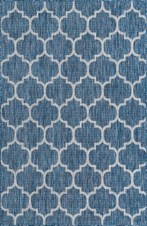 Navy Blue 5' 3 x 8' Outdoor Trellis Rectangle Area Rug Weather Resistant for Patio, Deck, Terrace, Balcony, Porch Geometric Design Water Safe Outside Carpet for Sale at Rug Engine