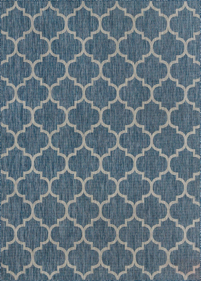Navy Blue 7' 1 x 10' Outdoor Trellis Rectangle Area Rug Weather Resistant for Patio, Deck, Terrace, Balcony, Porch Geometric Design Water Safe Outside Carpet for Sale at Rug Engine