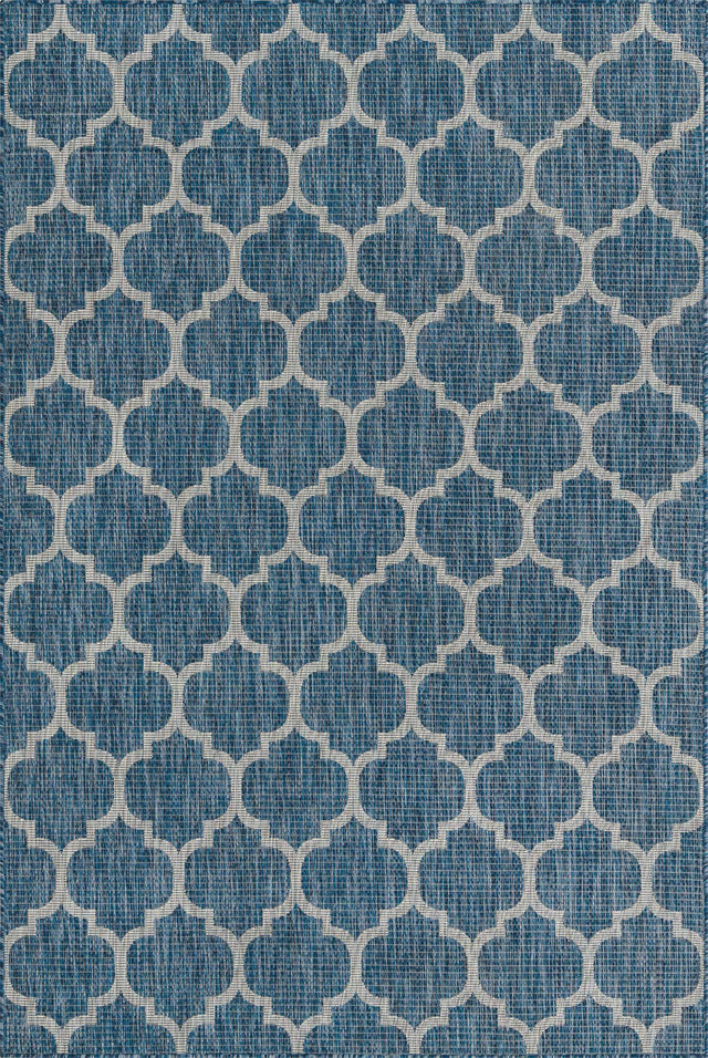 Navy Blue 6' 1 x 9' Outdoor Trellis Rectangle Area Rug Weather Resistant for Patio, Deck, Terrace, Balcony, Porch Geometric Design Water Safe Outside Carpet for Sale at Rug Engine