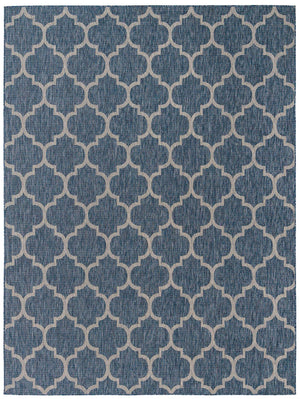 Navy Blue 9' x 12' Outdoor Trellis Rectangle Area Rug Weather Resistant for Patio, Deck, Terrace, Balcony, Porch