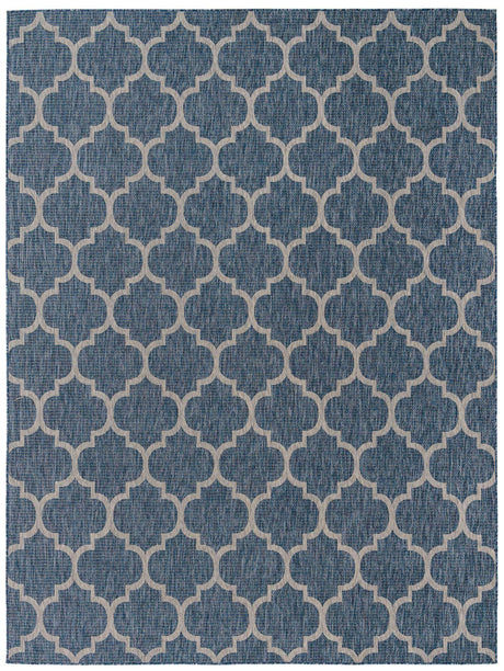 Navy Blue 9' x 12' Outdoor Trellis Rectangle Area Rug Weather Resistant for Patio, Deck, Terrace, Balcony, Porch