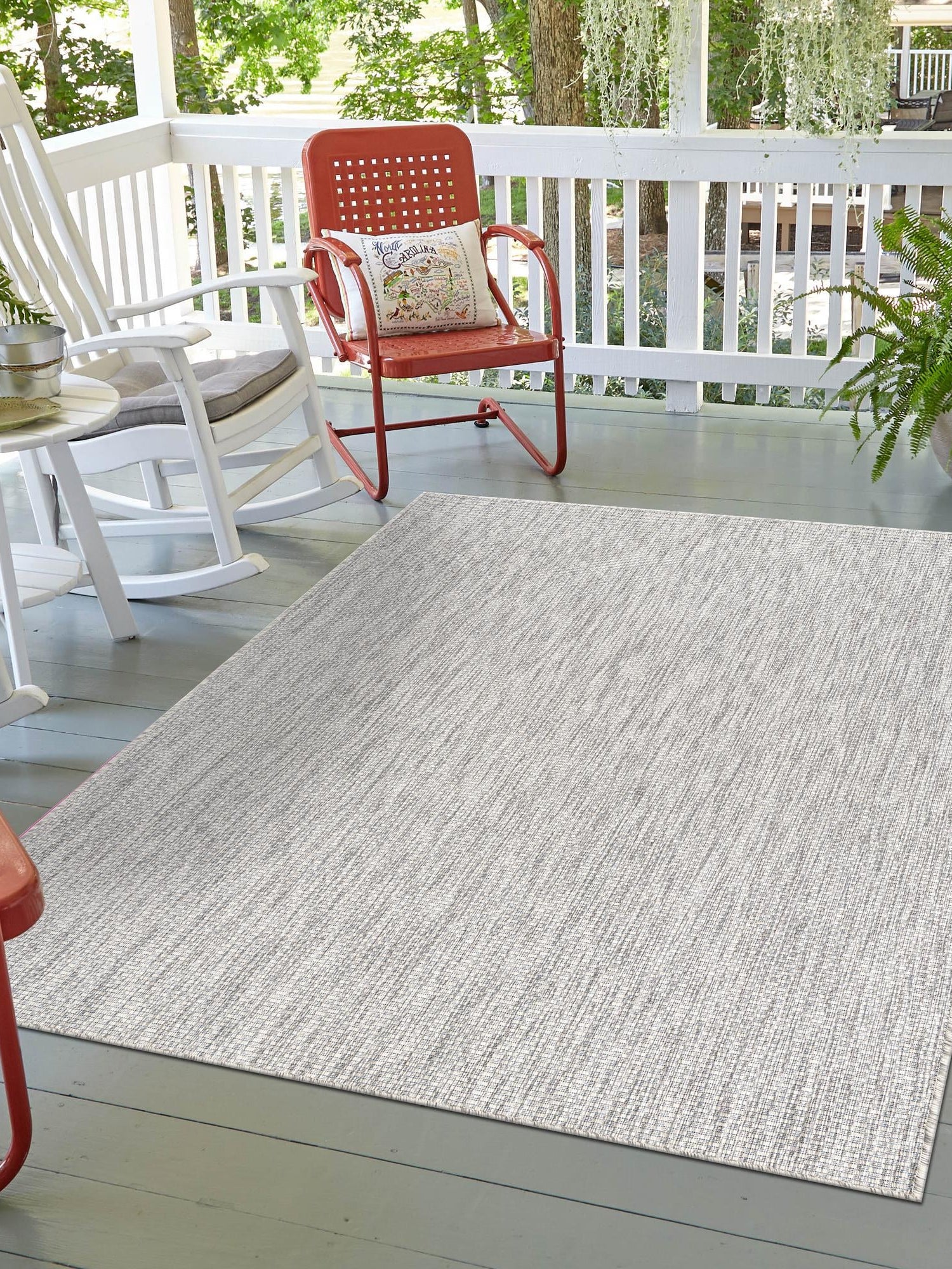 Light Gray 7' 10 x 11' Outdoor Solid Rectangle Area Rug Weather Resistant for Patio, Deck, Terrace, Balcony, Porch 100% Polypropylene Minimalist Waterproof Carpet for Sale at Rug Engine