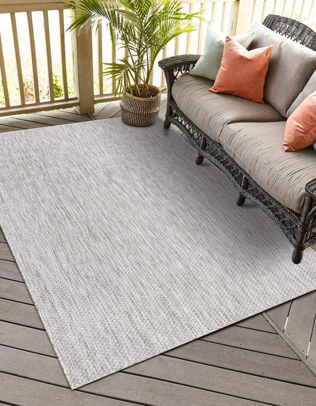 Light Gray 7' 10 x 10' Outdoor Solid Rectangle Area Rug Weather Resistant for Patio, Deck, Terrace, Balcony, Porch 100% Polypropylene Minimalist Waterproof Carpet for Sale at Rug Engine