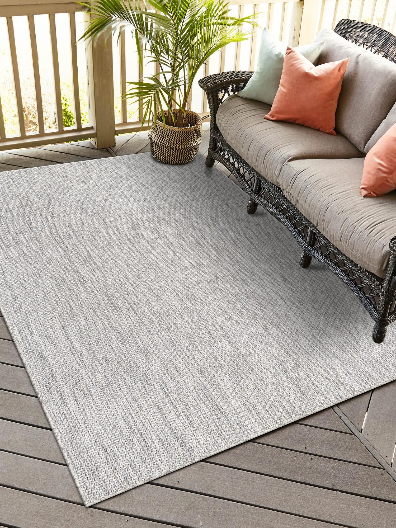 Light Gray 4' 1 x 6' 1 Outdoor Solid Rectangle Area Rug Weather Resistant for Patio, Deck, Terrace, Balcony, Porch 100% Polypropylene Minimalist Waterproof Carpet for Sale at Rug Engine