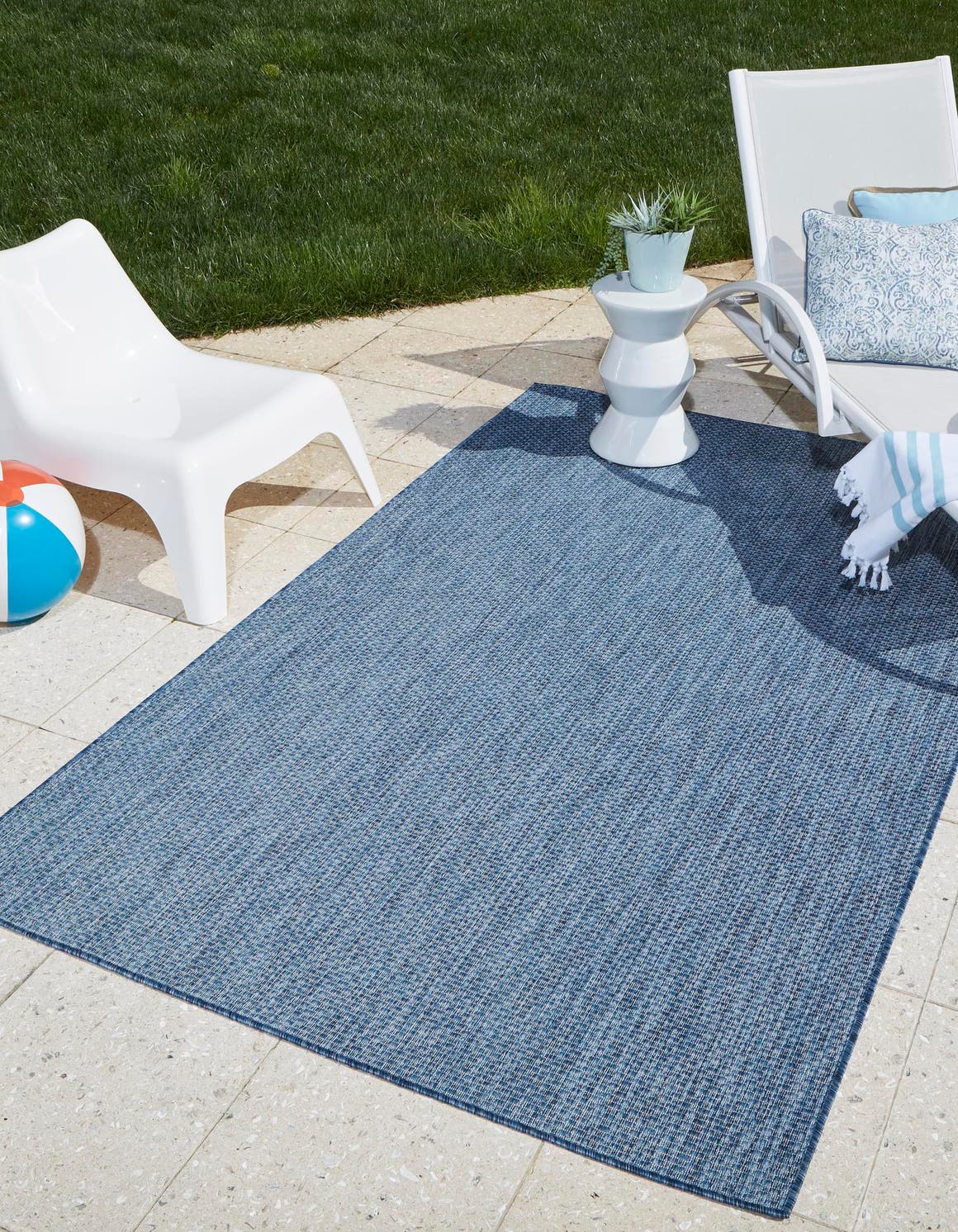 Blue 7' 1 x 10' Outdoor Solid Rectangle Area Rug Weather Resistant for Patio, Deck, Terrace, Balcony, Porch 100% Polypropylene Minimalist Waterproof Carpet for Sale at Rug Engine