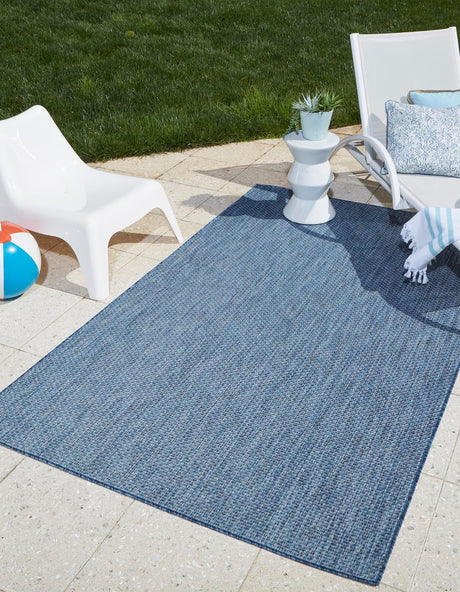 Blue 7' 1 x 10' Outdoor Solid Rectangle Rug