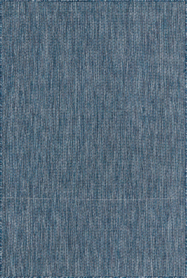 Blue 4' 1 x 6' 1 Outdoor Solid Rectangle Area Rug Weather Resistant for Patio, Deck, Terrace, Balcony, Porch 100% Polypropylene Minimalist Waterproof Carpet for Sale at Rug Engine