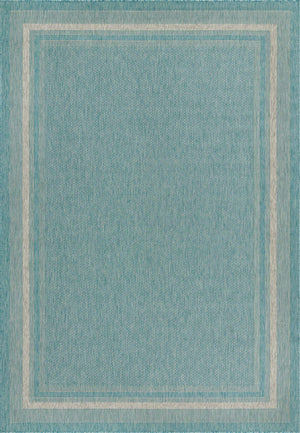 Aquamarine 7' 10 x 11' Outdoor Border Rectangle Area Rug Weather Resistant for Patio, Deck, Terrace, Balcony, Porch