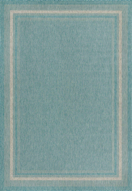 Aquamarine 7' 10 x 11' Outdoor Border Rectangle Area Rug Weather Resistant for Patio, Deck, Terrace, Balcony, Porch