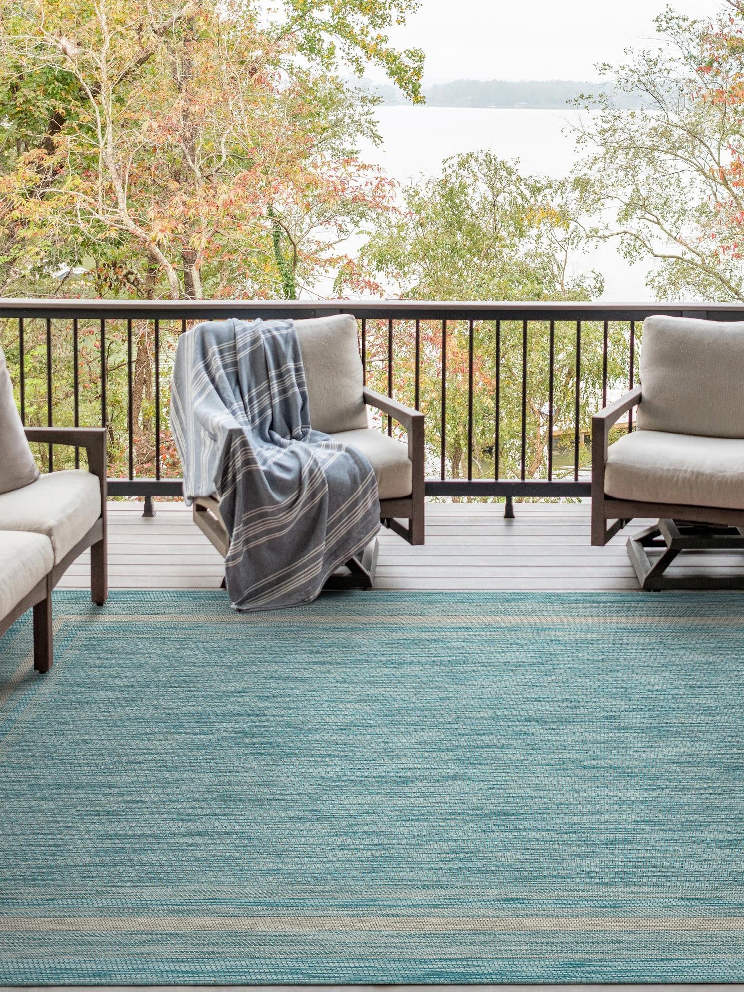 Aquamarine 5' 3 x 8' Outdoor Border Rectangle Area Rug Weather Resistant for Patio, Deck, Terrace, Balcony, Porch 100% Polypropylene Classic Bordered Carpet for Sale at Rug Engine