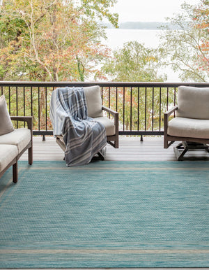 Aquamarine 6' 1 x 9' Outdoor Border Rectangle Area Rug Weather Resistant for Patio, Deck, Terrace, Balcony, Porch 100% Polypropylene Classic Bordered Carpet for Sale at Rug Engine