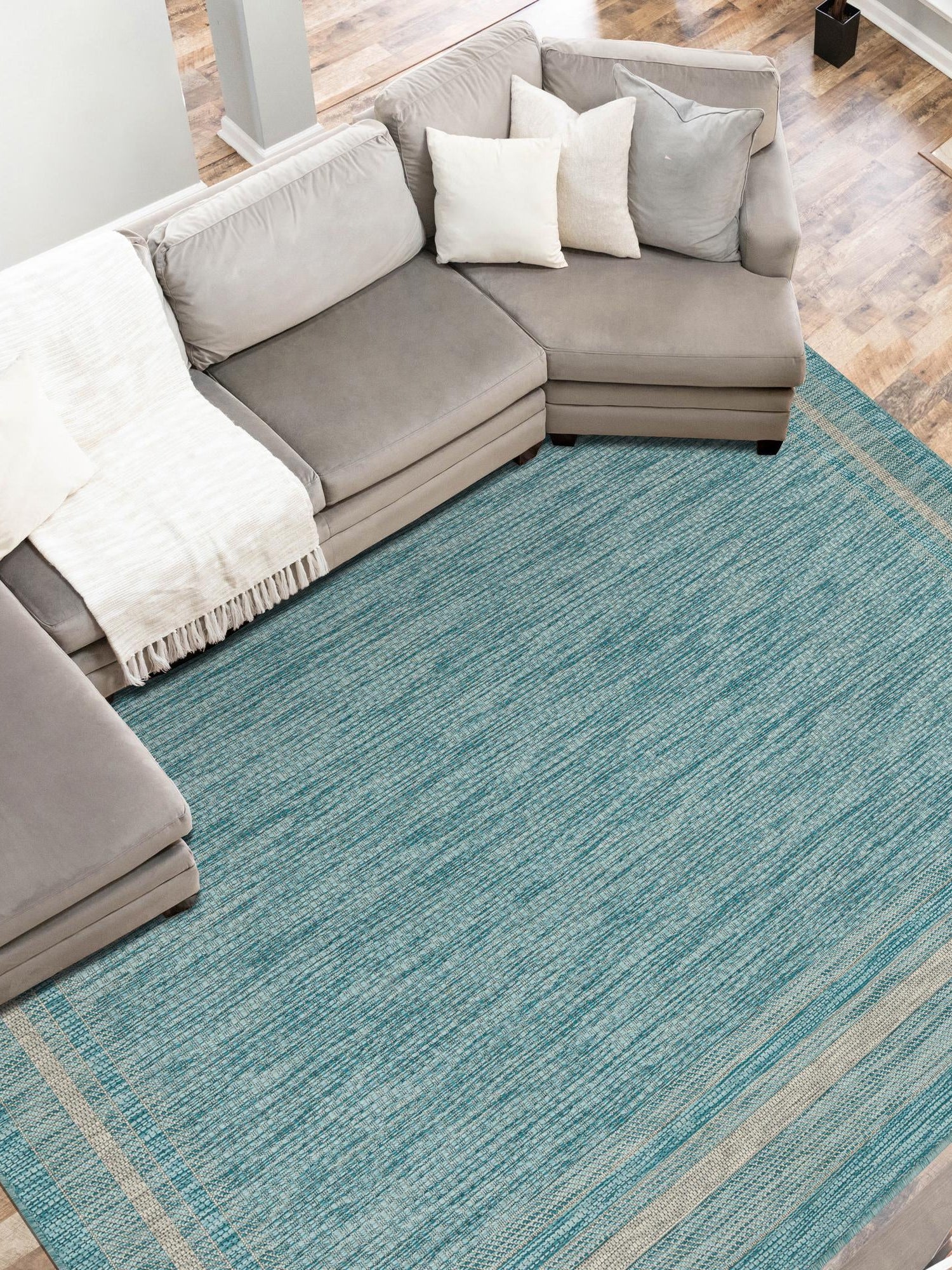 Aquamarine 7' 10 x 11' Outdoor Border Rectangle Area Rug Weather Resistant for Patio, Deck, Terrace, Balcony, Porch 100% Polypropylene Classic Bordered Carpet for Sale at Rug Engine