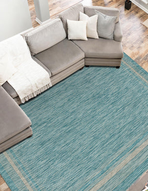 Aquamarine 6' 1 x 9' Outdoor Border Rectangle Area Rug Weather Resistant for Patio, Deck, Terrace, Balcony, Porch 100% Polypropylene Classic Bordered Carpet for Sale at Rug Engine