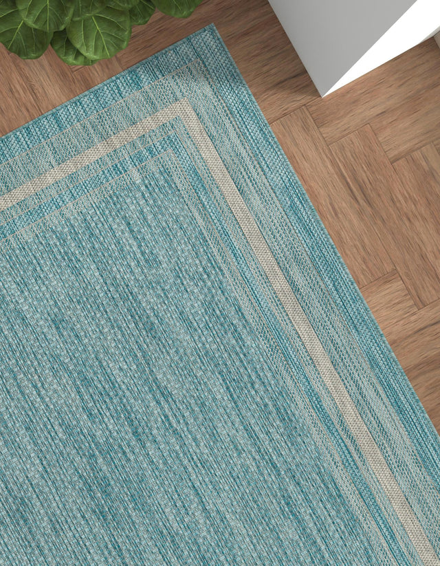 Aquamarine 6' 1 x 9' Outdoor Border Rectangle Area Rug Weather Resistant for Patio, Deck, Terrace, Balcony, Porch 100% Polypropylene Classic Bordered Carpet for Sale at Rug Engine