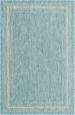 Aquamarine 5' 3 x 8' Outdoor Border Rectangle Rug